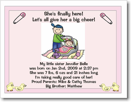 Pen At Hand Stick Figures Birth Announcements - Carseat - Girl